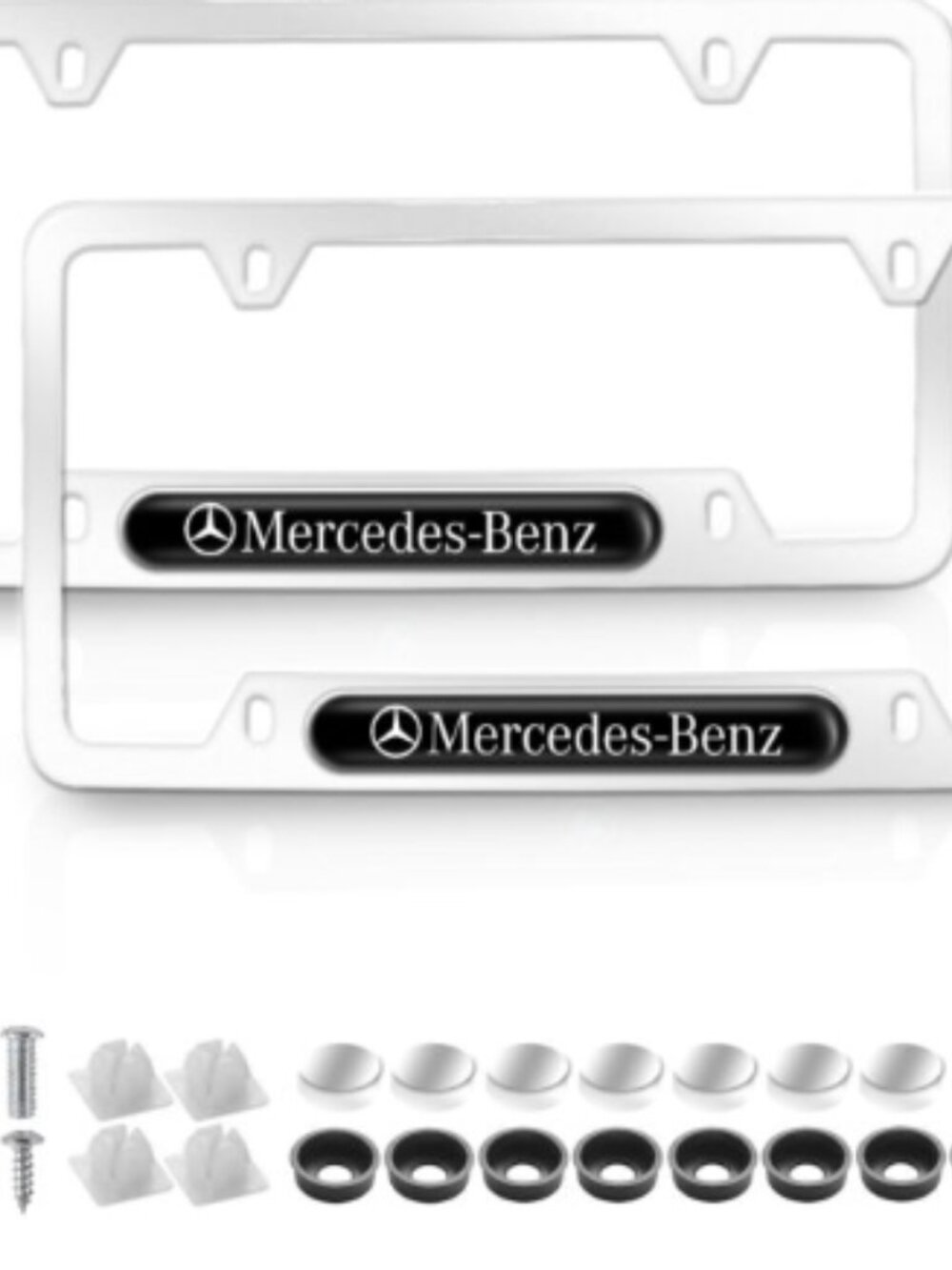 Share 2 pcs -Mercedes Benz- Silver Stainless Steel Universal License Plate Frame